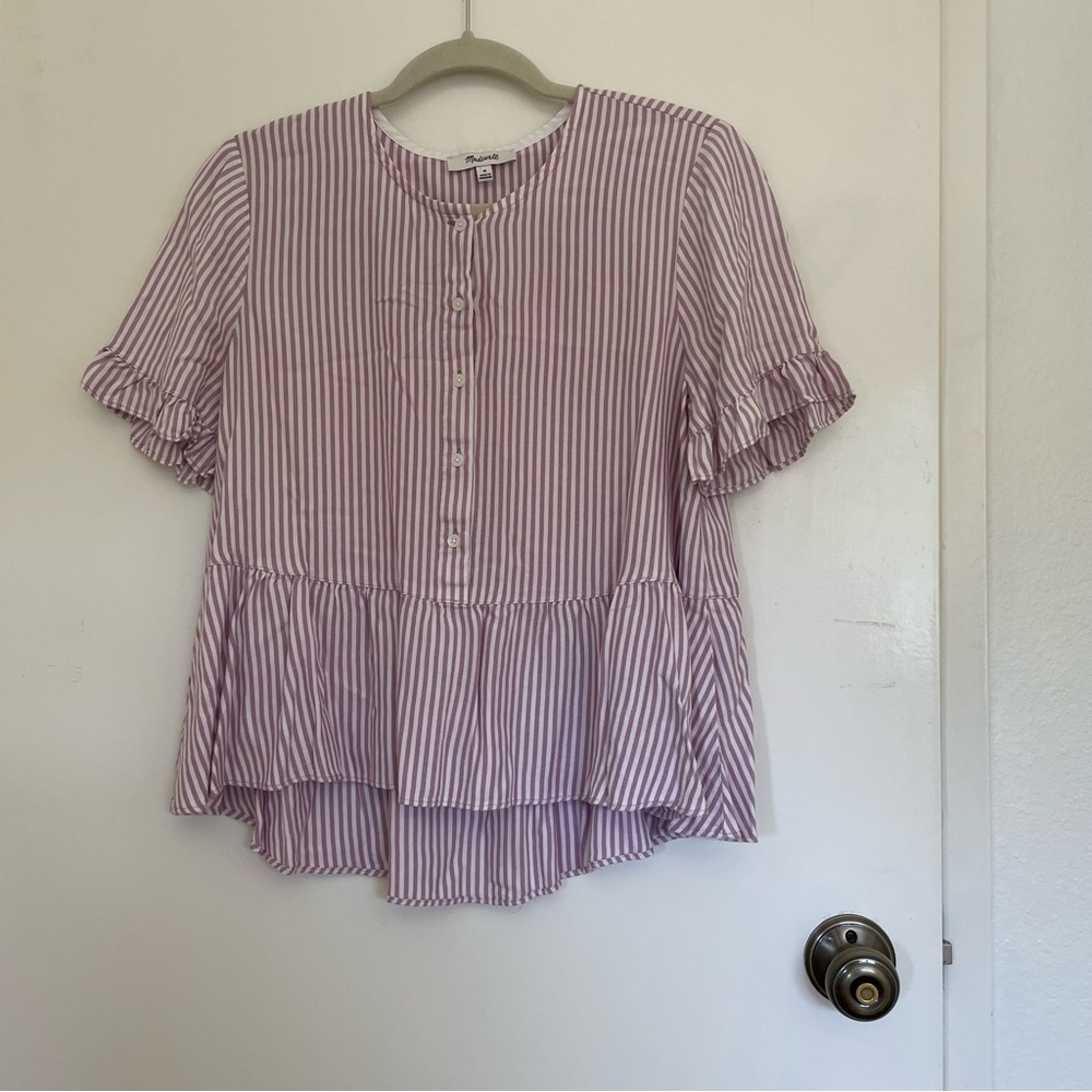 Madewell Striped Ruffle Sleeve Blouse